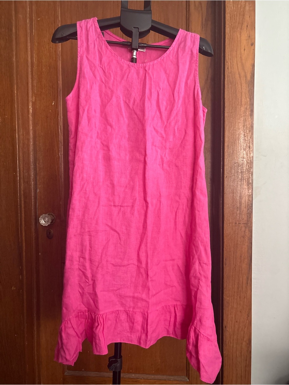 Terzo Millennio Pink Linen Ruffle Hem Dress, Made in Italy, Size Large